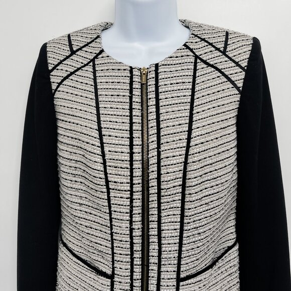Calvin Klein Tweed Zip Up Jacket Suit Blazer Coat White Black Grey - Picture 3 of 7